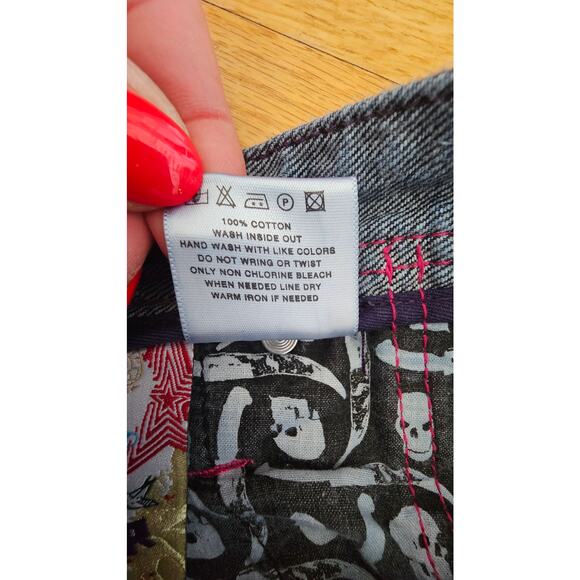 Artful Dodger Skull Design, Colored Stitching Distressed Jeans Sz 34, Y2K,  NEW - Picture 10 of 14